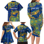 Personalized Parramatta Eels Family Matching Long Sleeve Bodycon Dress and Hawaiian Shirt Aboriginal Pattern with Graffiti Style Design
