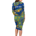 Personalized Parramatta Eels Family Matching Long Sleeve Bodycon Dress and Hawaiian Shirt Aboriginal Pattern with Graffiti Style Design
