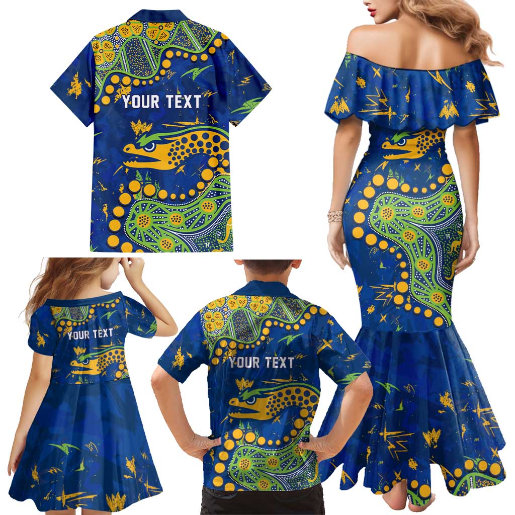 Personalized Parramatta Eels Family Matching Mermaid Dress and Hawaiian Shirt Aboriginal Pattern with Graffiti Style Design