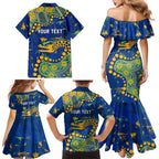 Personalized Parramatta Eels Family Matching Mermaid Dress and Hawaiian Shirt Aboriginal Pattern with Graffiti Style Design