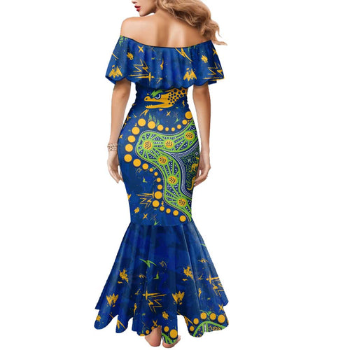 Personalized Parramatta Eels Family Matching Mermaid Dress and Hawaiian Shirt Aboriginal Pattern with Graffiti Style Design