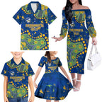 Personalized Parramatta Eels Family Matching Off The Shoulder Long Sleeve Dress and Hawaiian Shirt Aboriginal Pattern with Graffiti Style Design