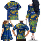 Personalized Parramatta Eels Family Matching Off The Shoulder Long Sleeve Dress and Hawaiian Shirt Aboriginal Pattern with Graffiti Style Design