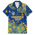Personalized Parramatta Eels Family Matching Off The Shoulder Long Sleeve Dress and Hawaiian Shirt Aboriginal Pattern with Graffiti Style Design