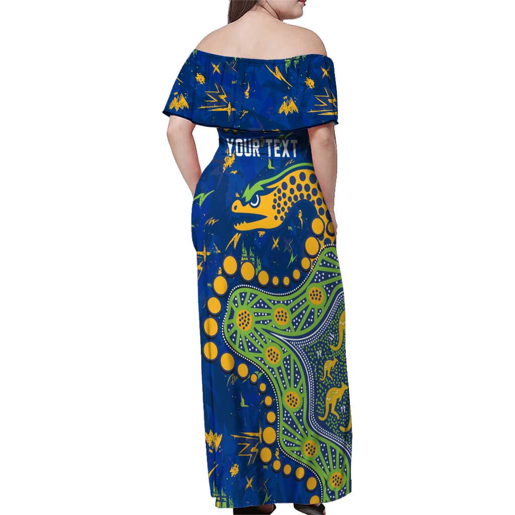 Personalized Parramatta Eels Family Matching Off Shoulder Maxi Dress and Hawaiian Shirt Aboriginal Pattern with Graffiti Style Design