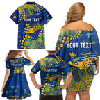 Personalized Parramatta Eels Family Matching Off Shoulder Short Dress and Hawaiian Shirt Aboriginal Pattern with Graffiti Style Design