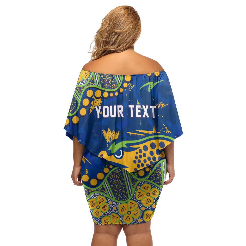 Personalized Parramatta Eels Family Matching Off Shoulder Short Dress and Hawaiian Shirt Aboriginal Pattern with Graffiti Style Design