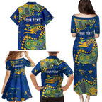 Personalized Parramatta Eels Family Matching Puletasi and Hawaiian Shirt Aboriginal Pattern with Graffiti Style Design