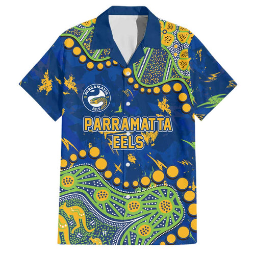 Personalized Parramatta Eels Family Matching Puletasi and Hawaiian Shirt Aboriginal Pattern with Graffiti Style Design