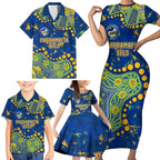Personalized Parramatta Eels Family Matching Short Sleeve Bodycon Dress and Hawaiian Shirt Aboriginal Pattern with Graffiti Style Design