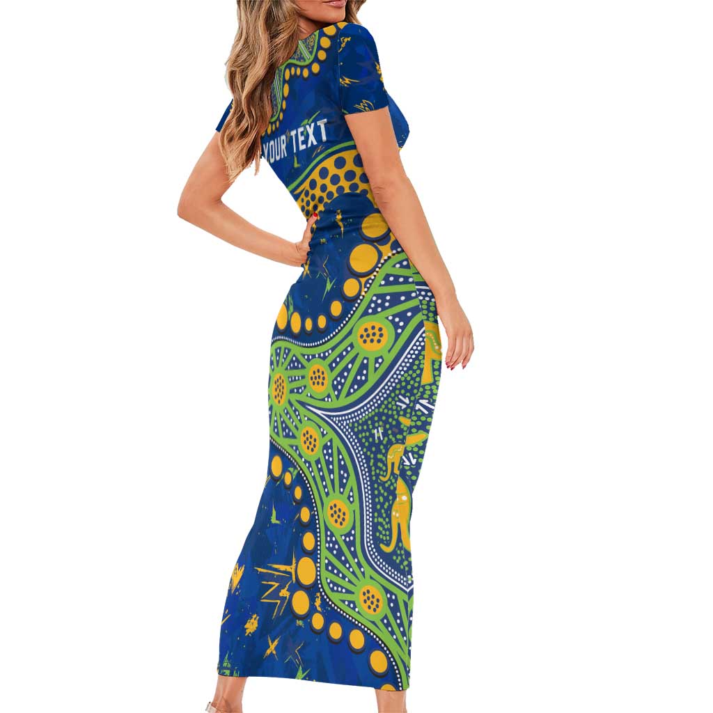 Personalized Parramatta Eels Family Matching Short Sleeve Bodycon Dress and Hawaiian Shirt Aboriginal Pattern with Graffiti Style Design