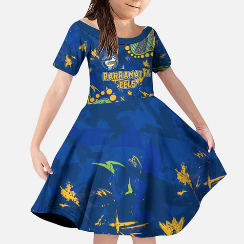 Personalized Parramatta Eels Family Matching Summer Maxi Dress and Hawaiian Shirt Aboriginal Pattern with Graffiti Style Design
