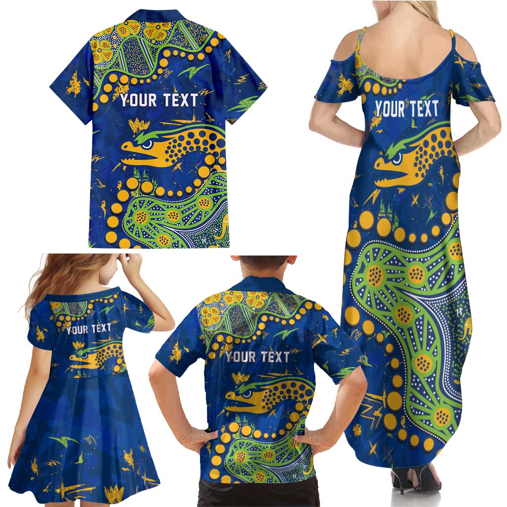 Personalized Parramatta Eels Family Matching Summer Maxi Dress and Hawaiian Shirt Aboriginal Pattern with Graffiti Style Design