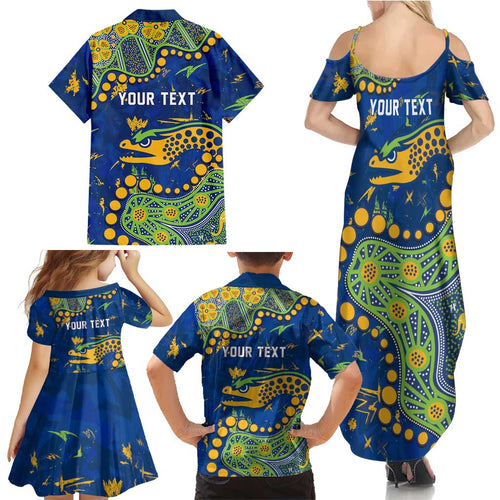 Personalized Parramatta Eels Family Matching Summer Maxi Dress and Hawaiian Shirt Aboriginal Pattern with Graffiti Style Design