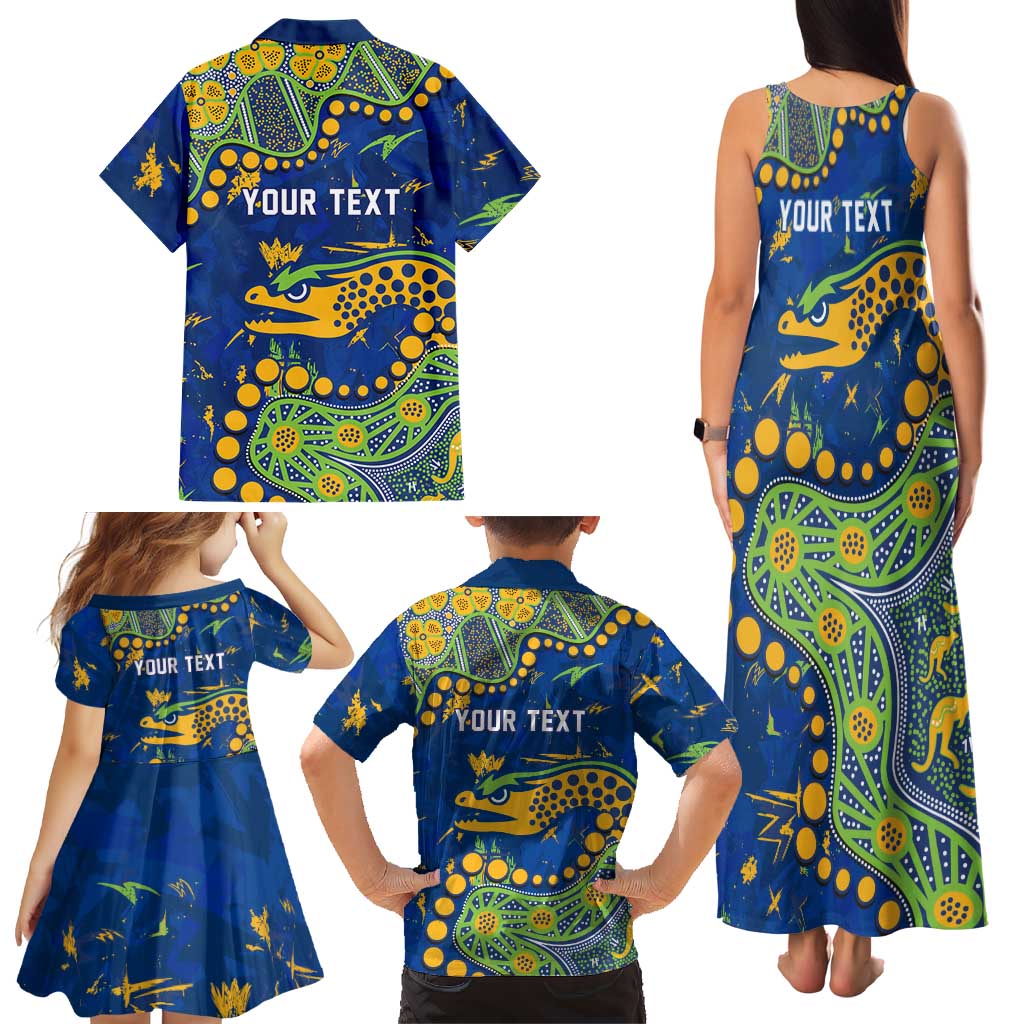 Personalized Parramatta Eels Family Matching Tank Maxi Dress and Hawaiian Shirt Aboriginal Pattern with Graffiti Style Design