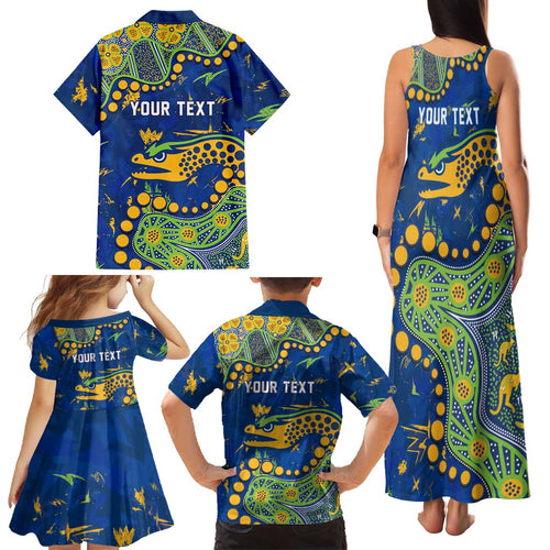 Personalized Parramatta Eels Family Matching Tank Maxi Dress and Hawaiian Shirt Aboriginal Pattern with Graffiti Style Design