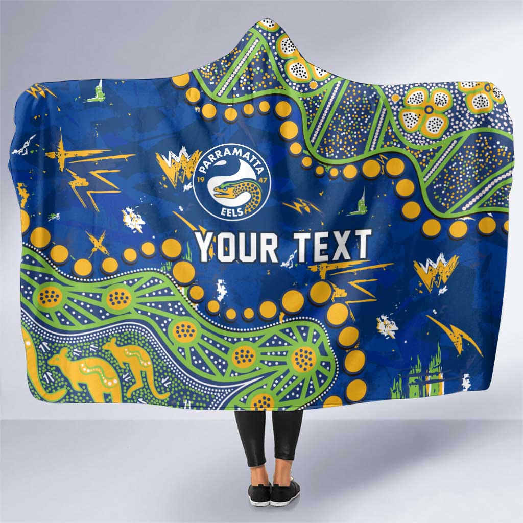 Personalized Parramatta Eels Hooded Blanket Aboriginal Pattern with Graffiti Style Design