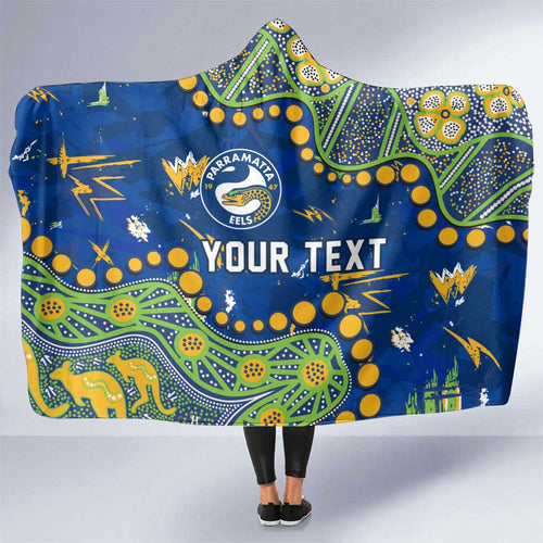 Personalized Parramatta Eels Hooded Blanket Aboriginal Pattern with Graffiti Style Design
