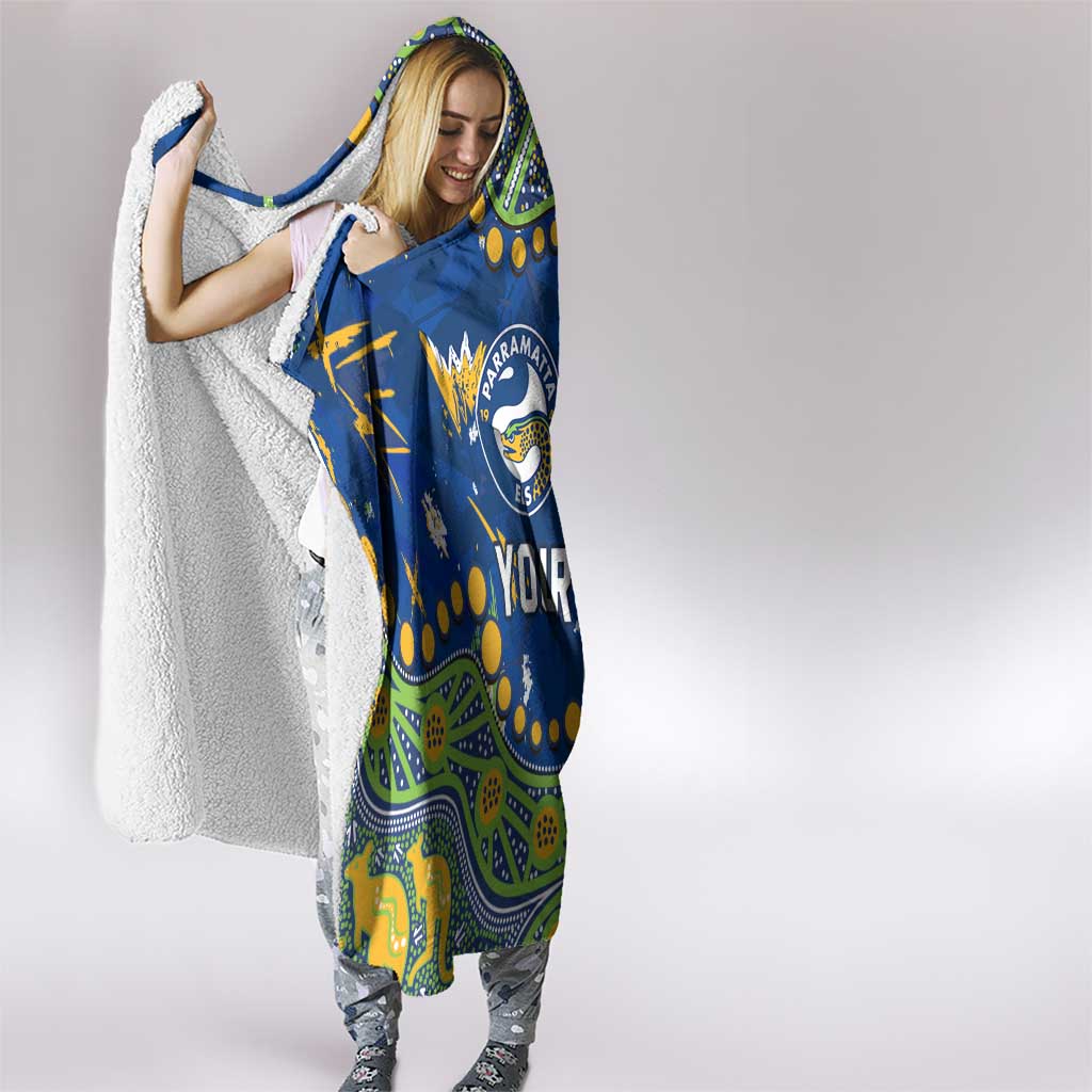 Personalized Parramatta Eels Hooded Blanket Aboriginal Pattern with Graffiti Style Design