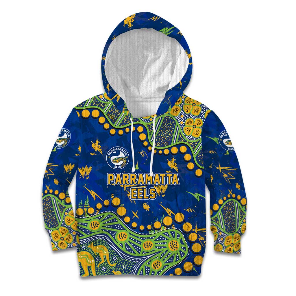Personalized Parramatta Eels Kid Hoodie Aboriginal Pattern with Graffiti Style Design