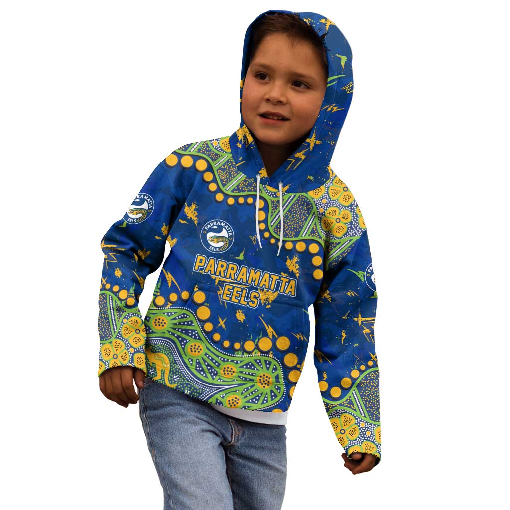 Personalized Parramatta Eels Kid Hoodie Aboriginal Pattern with Graffiti Style Design