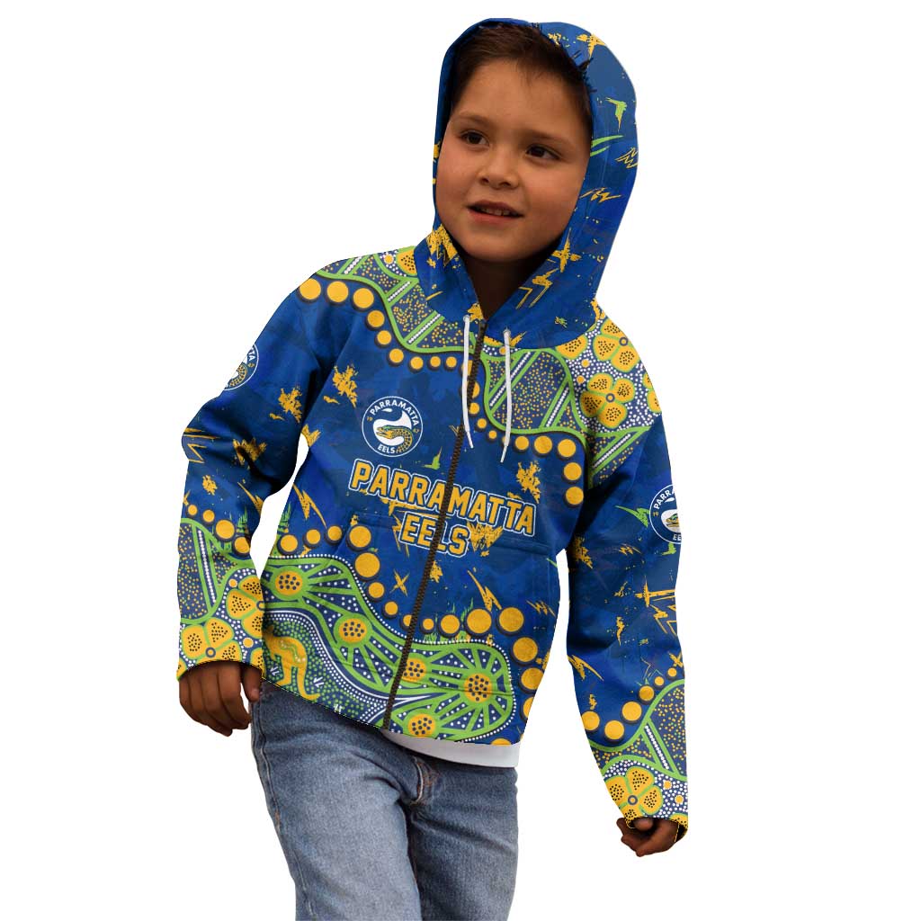 Personalized Parramatta Eels Kid Hoodie Aboriginal Pattern with Graffiti Style Design