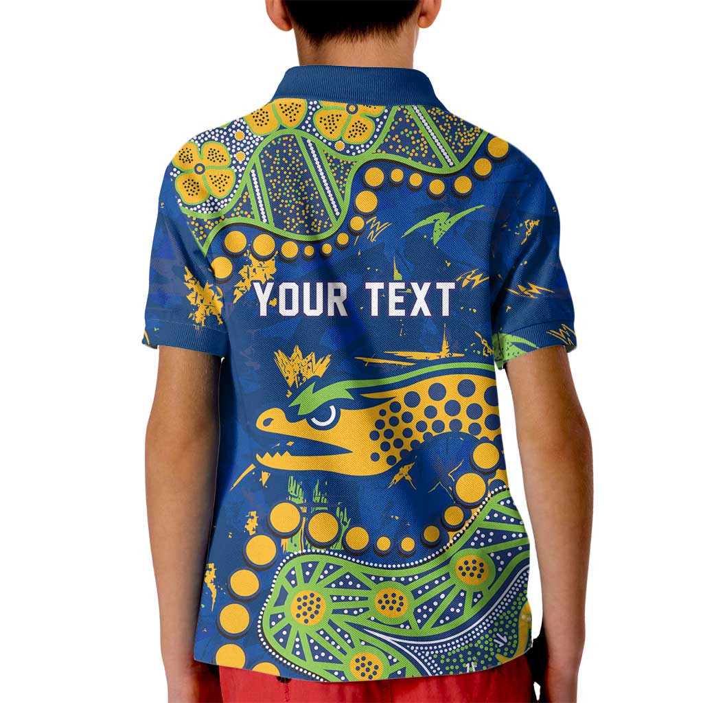 Personalized Parramatta Eels Kid Polo Shirt Aboriginal Pattern with Graffiti Style Design