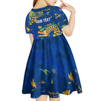 Personalized Parramatta Eels Kid Short Sleeve Dress Aboriginal Pattern with Graffiti Style Design