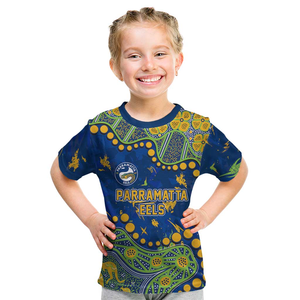 Personalized Parramatta Eels Kid T Shirt Aboriginal Pattern with Graffiti Style Design