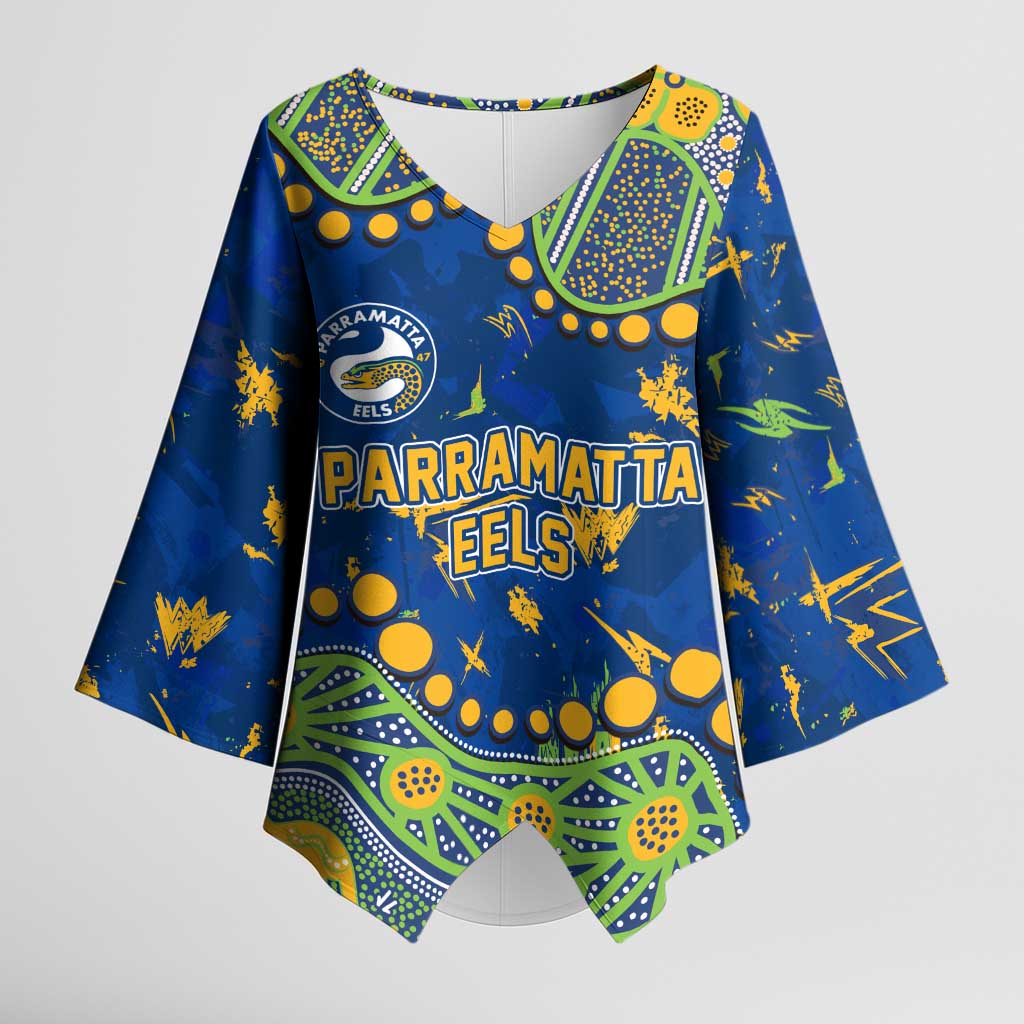 Personalized Parramatta Eels Kimono Sleeve Blouse Aboriginal Pattern with Graffiti Style Design