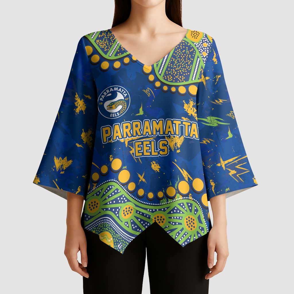 Personalized Parramatta Eels Kimono Sleeve Blouse Aboriginal Pattern with Graffiti Style Design