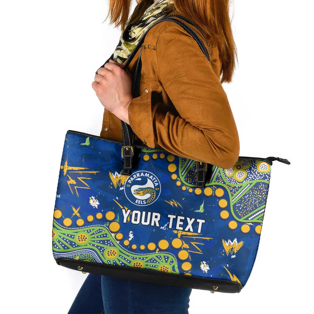 Personalized Parramatta Eels Leather Tote Bag Aboriginal Pattern with Graffiti Style Design