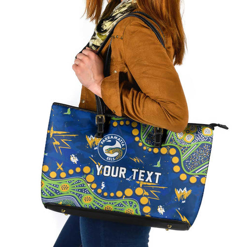 Personalized Parramatta Eels Leather Tote Bag Aboriginal Pattern with Graffiti Style Design