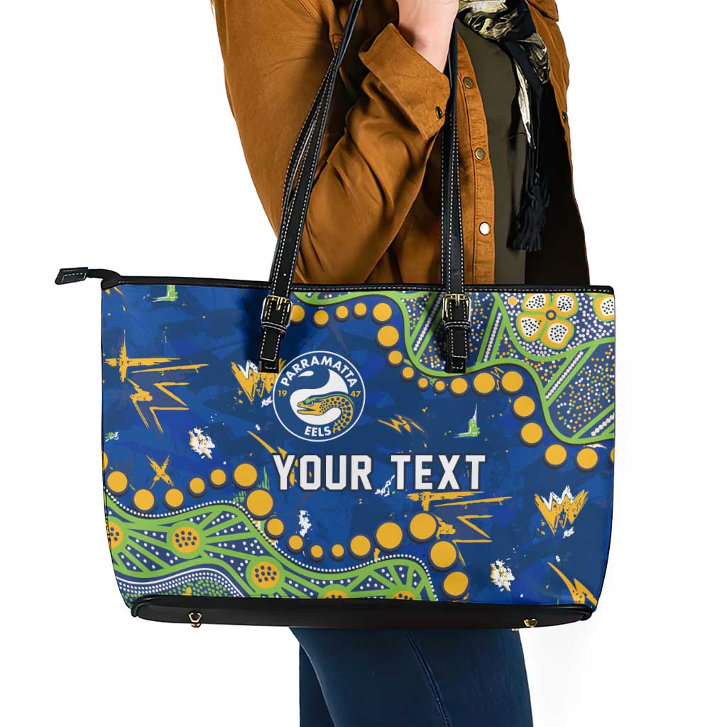Personalized Parramatta Eels Leather Tote Bag Aboriginal Pattern with Graffiti Style Design