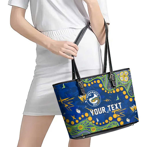 Personalized Parramatta Eels Leather Tote Bag Aboriginal Pattern with Graffiti Style Design
