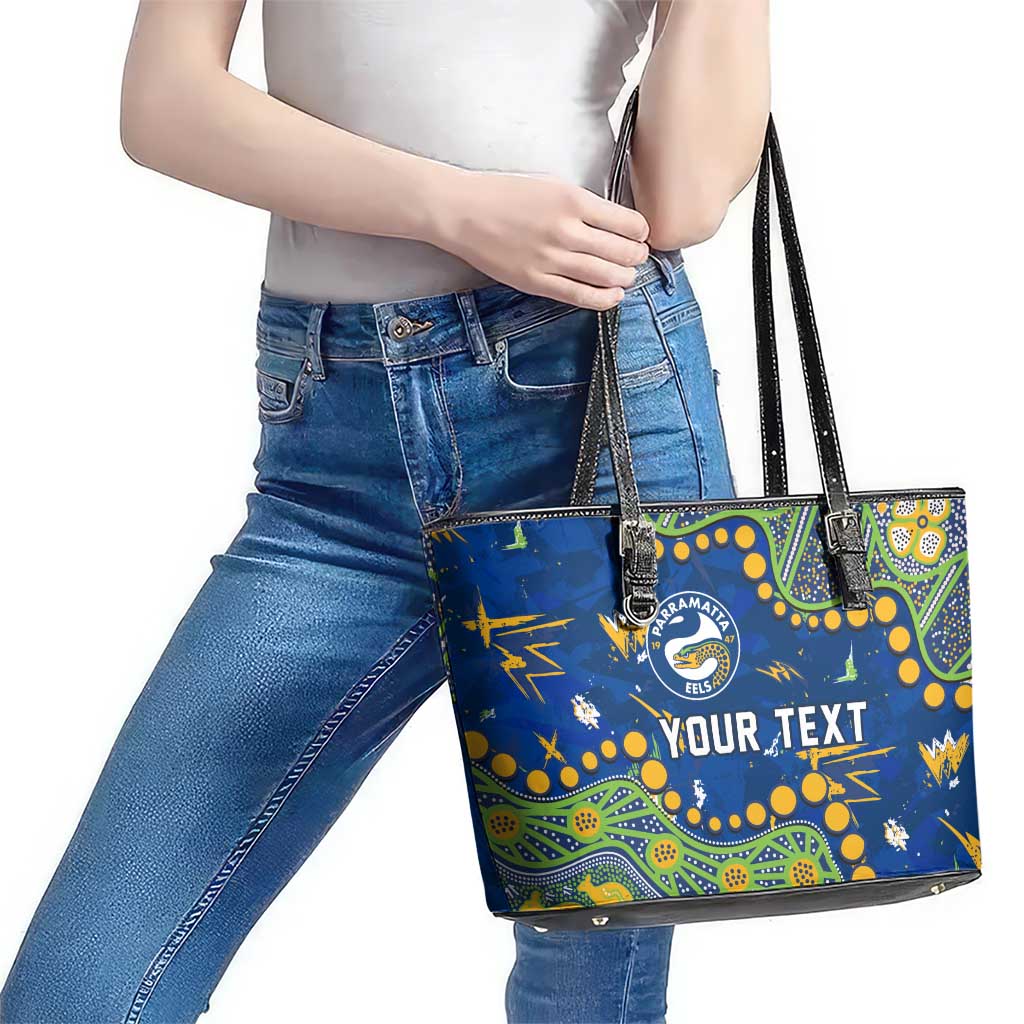 Personalized Parramatta Eels Leather Tote Bag Aboriginal Pattern with Graffiti Style Design