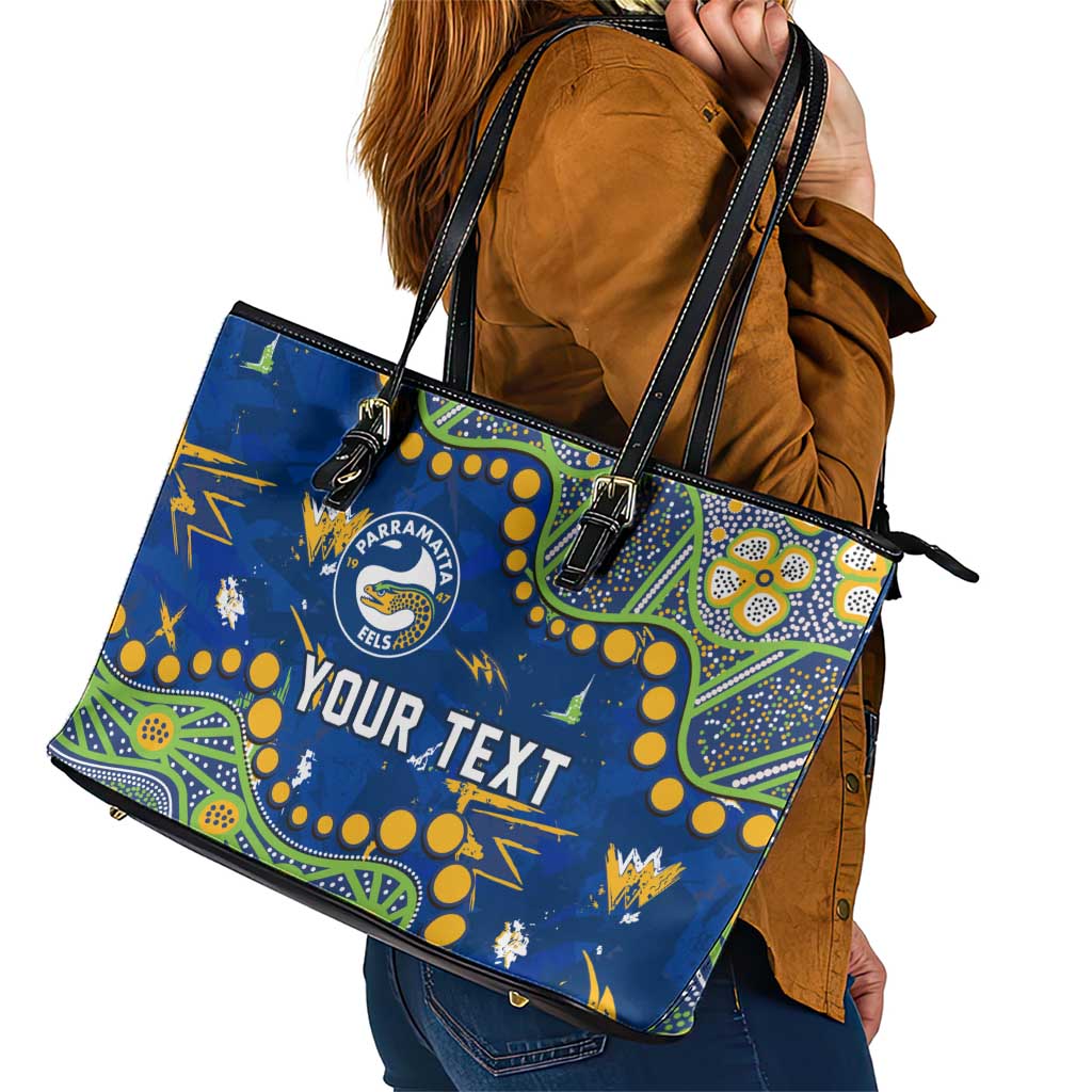Personalized Parramatta Eels Leather Tote Bag Aboriginal Pattern with Graffiti Style Design