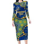 Personalized Parramatta Eels Long Sleeve Bodycon Dress Aboriginal Pattern with Graffiti Style Design