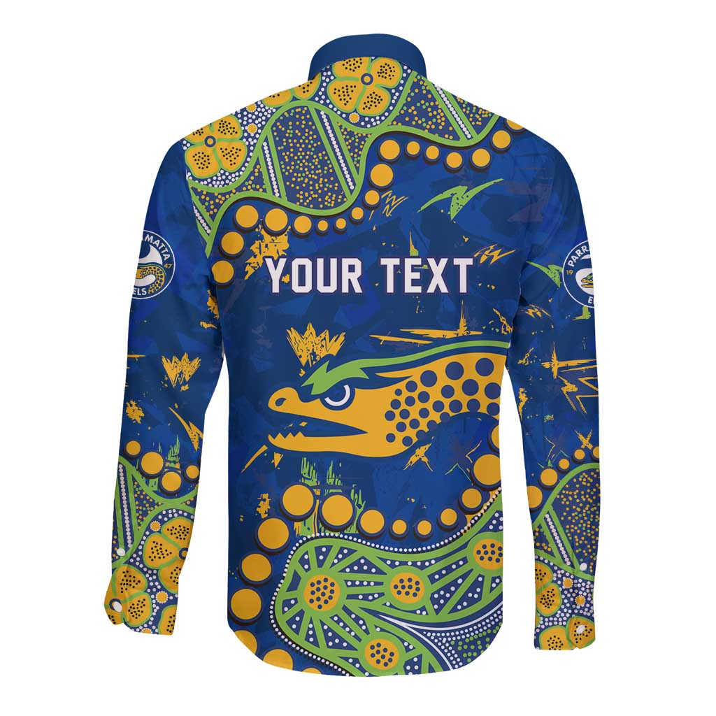 Personalized Parramatta Eels Long Sleeve Button Shirt Aboriginal Pattern with Graffiti Style Design
