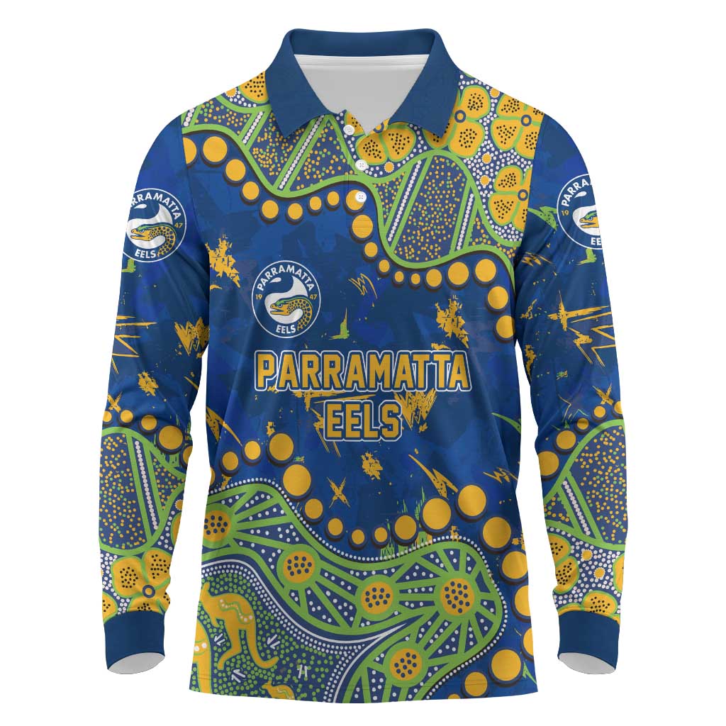 Personalized Parramatta Eels Long Sleeve Polo Shirt Aboriginal Pattern with Graffiti Style Design