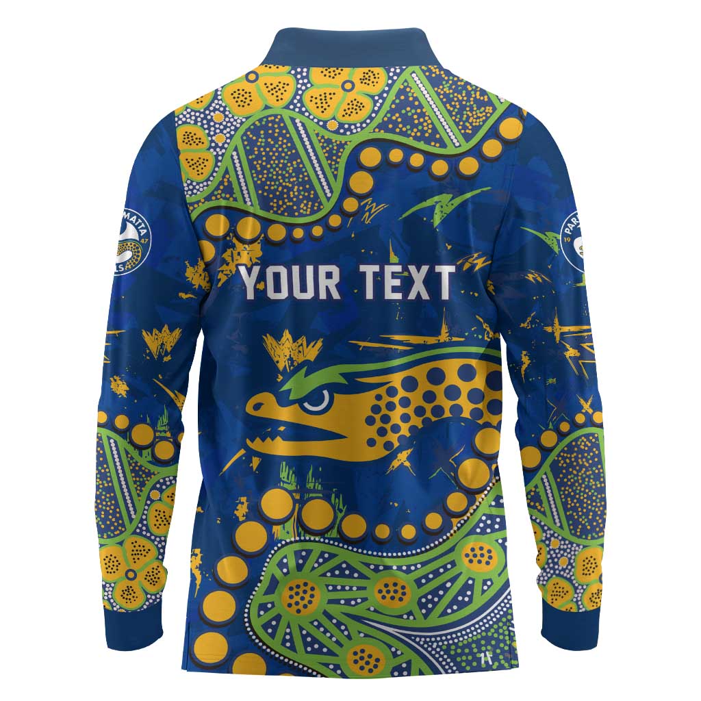 Personalized Parramatta Eels Long Sleeve Polo Shirt Aboriginal Pattern with Graffiti Style Design