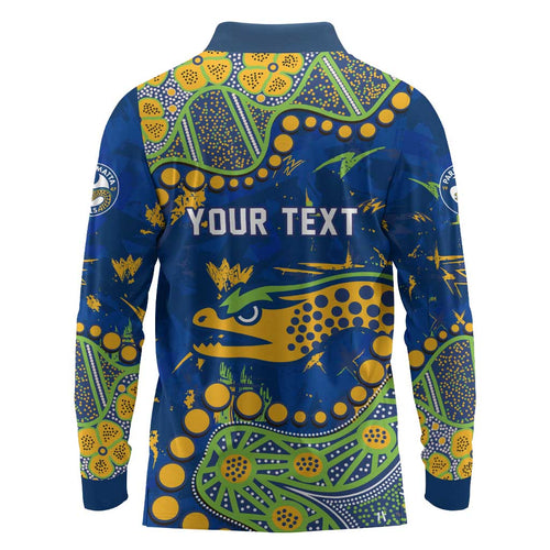 Personalized Parramatta Eels Long Sleeve Polo Shirt Aboriginal Pattern with Graffiti Style Design