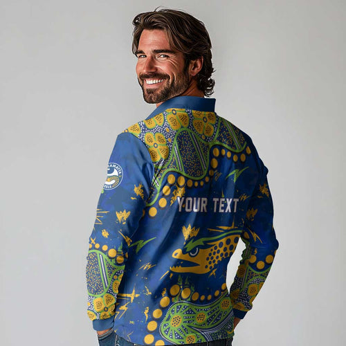 Personalized Parramatta Eels Long Sleeve Polo Shirt Aboriginal Pattern with Graffiti Style Design