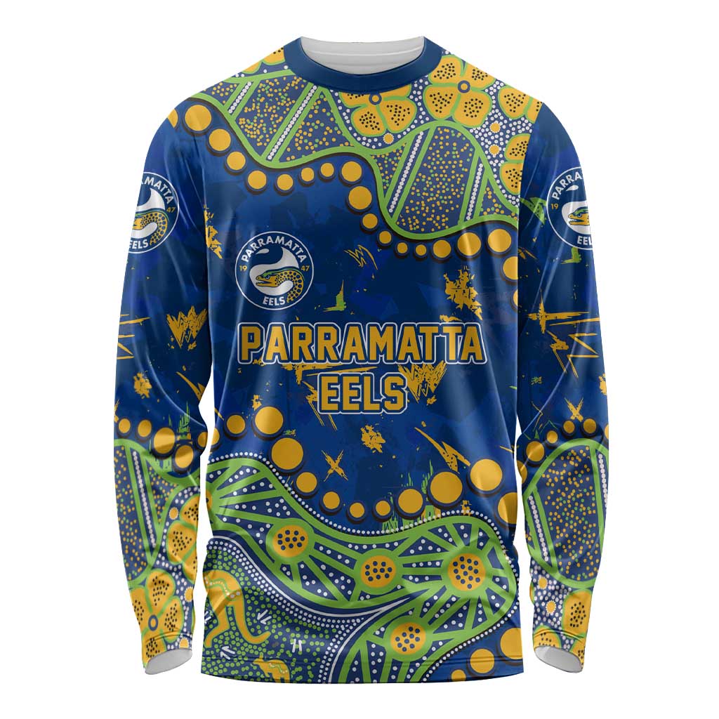 Personalized Parramatta Eels Long Sleeve Shirt Aboriginal Pattern with Graffiti Style Design