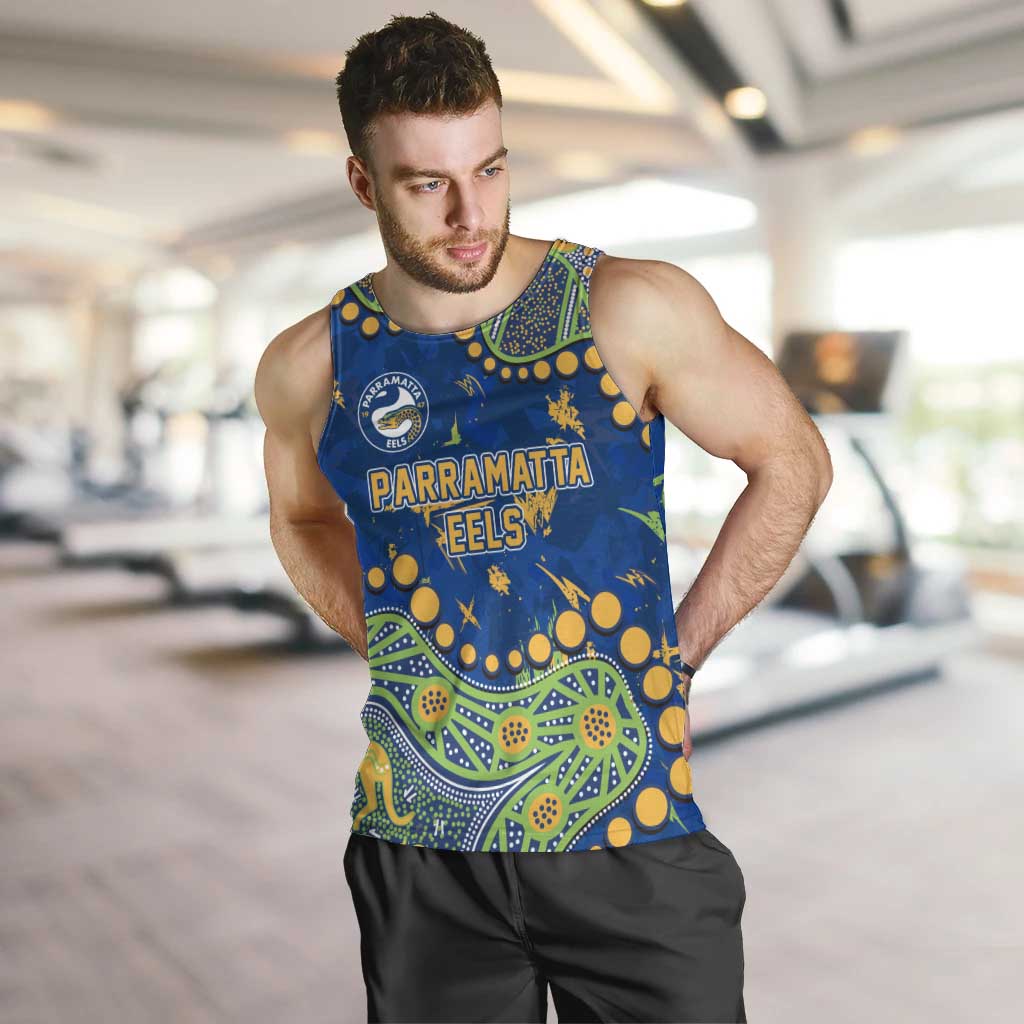 Personalized Parramatta Eels Men Tank Top Aboriginal Pattern with Graffiti Style Design