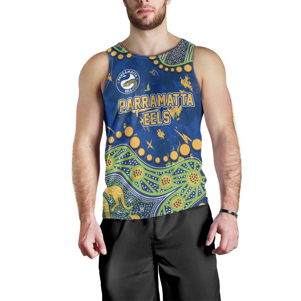 Personalized Parramatta Eels Men Tank Top Aboriginal Pattern with Graffiti Style Design