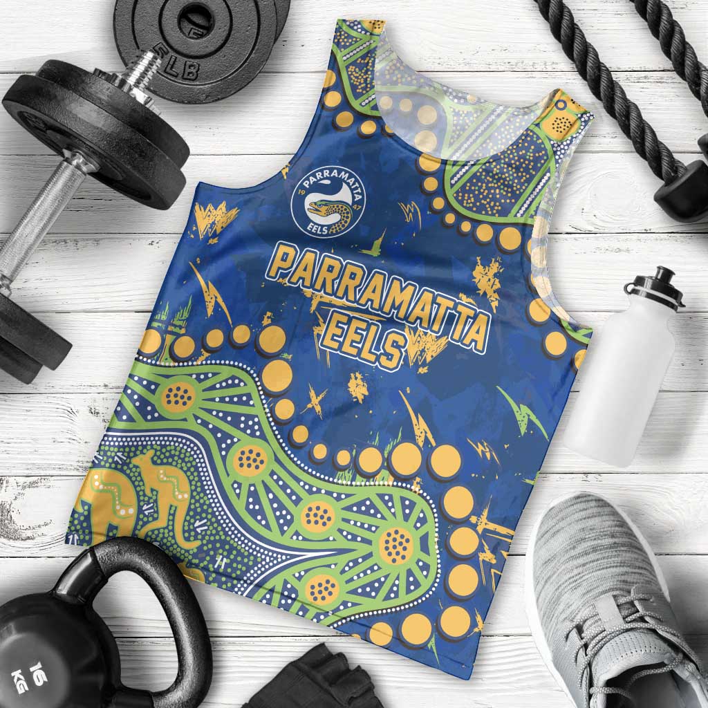 Personalized Parramatta Eels Men Tank Top Aboriginal Pattern with Graffiti Style Design