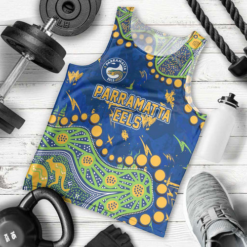 Personalized Parramatta Eels Men Tank Top Aboriginal Pattern with Graffiti Style Design