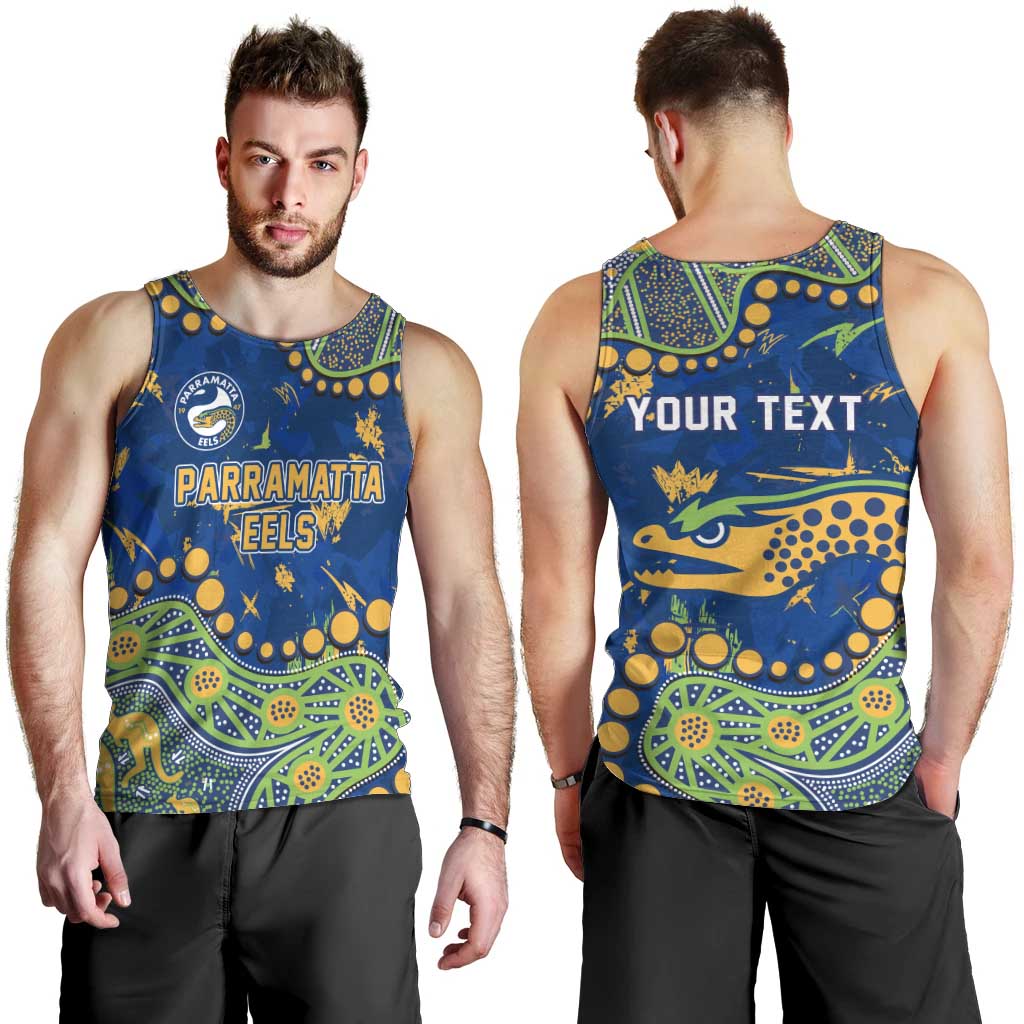 Personalized Parramatta Eels Men Tank Top Aboriginal Pattern with Graffiti Style Design