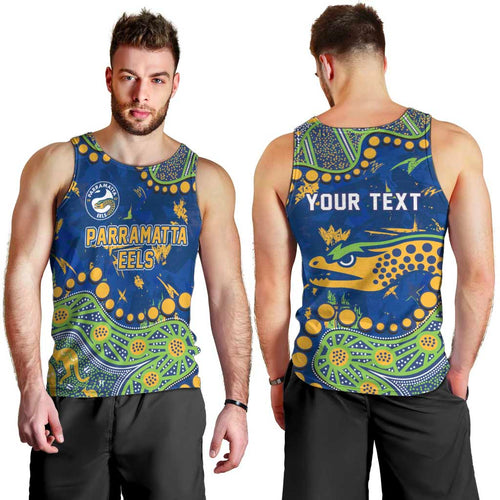 Personalized Parramatta Eels Men Tank Top Aboriginal Pattern with Graffiti Style Design